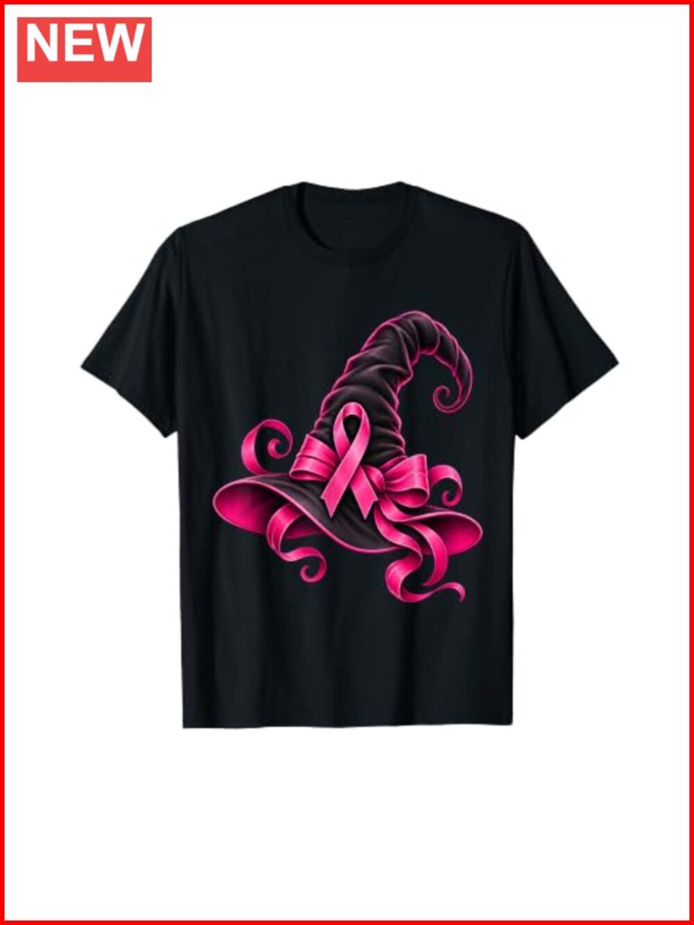 Pink Ribbon Witch Hat Halloween Breast Cancer Awareness T-Shirt